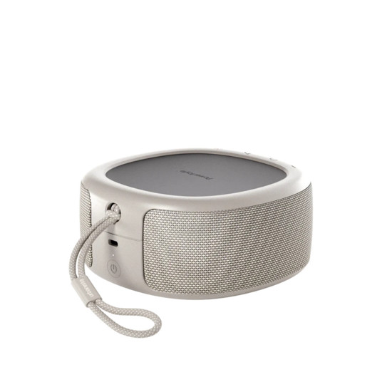 Urbanista Malibu Solar Powered Speaker in Desert Grey has a lanyard that makes it easy to attach your Malibu to your backpack or bike for on-the-go tunes